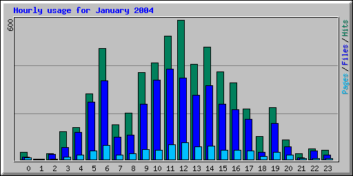 Hourly usage for January 2004